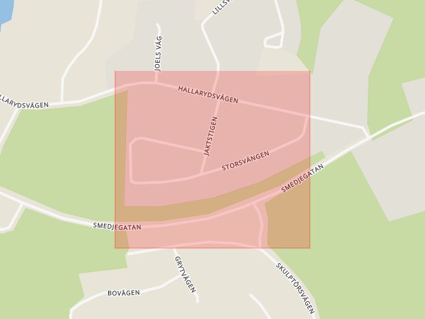 Karta som med röd fyrkant ramar in Storsvängen, Markaryd, Kronobergs län