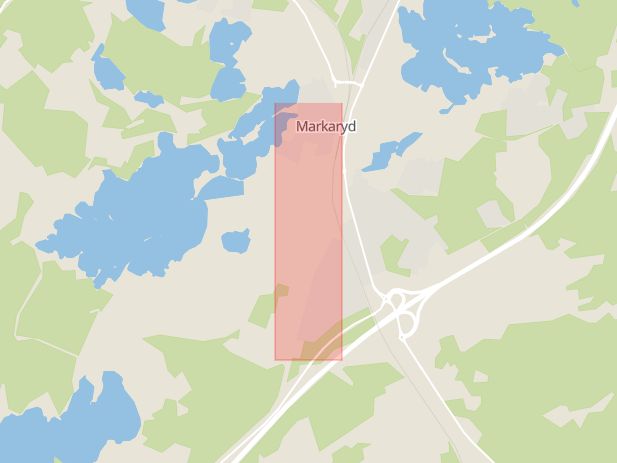 Karta som med röd fyrkant ramar in Järnvägsgatan, Markaryd, Kronobergs län