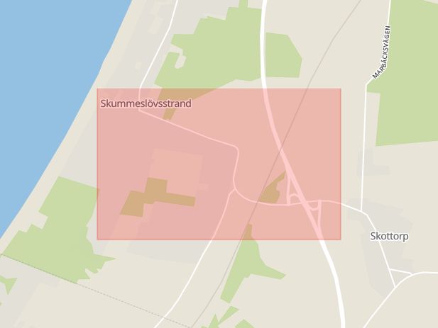 Karta som med röd fyrkant ramar in Laholm, Stora Strandvägen, Hallands län