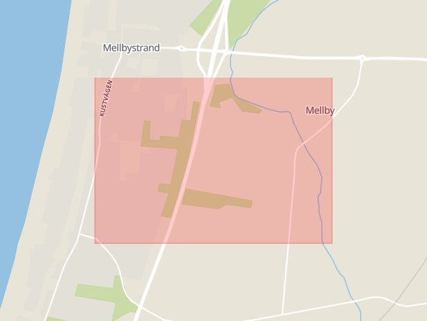 Karta som med röd fyrkant ramar in Laholm, Idévägen, Mellby, Hallands län