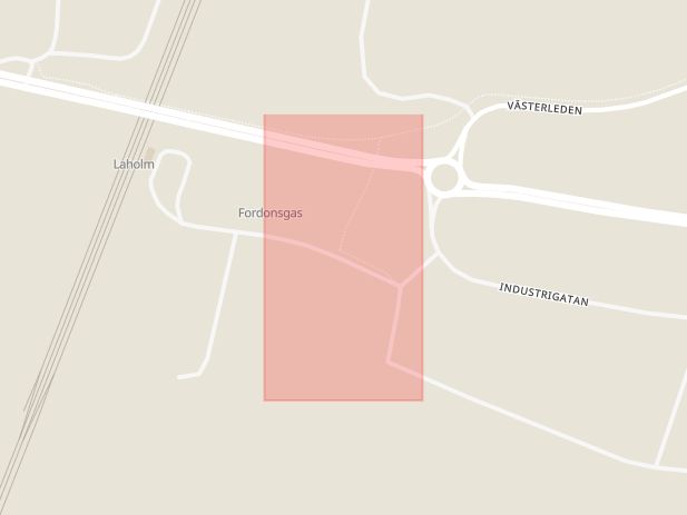 Karta som med röd fyrkant ramar in Laholm, Industrigatan, Hallands län
