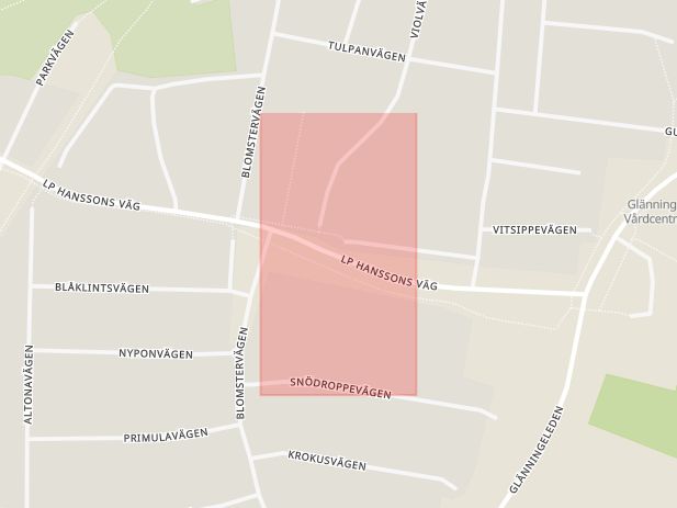 Karta som med röd fyrkant ramar in Altona, Violvägen, Laholm, Hallands län