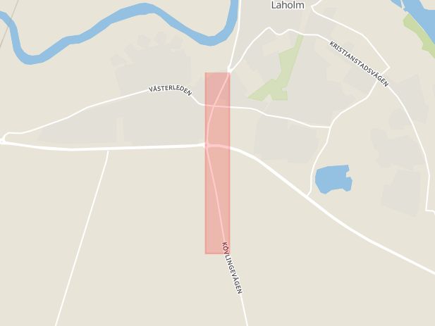 Karta som med röd fyrkant ramar in Halmstad, Laholm, Ängelholmsvägen, Mellangärdet, Hallands län