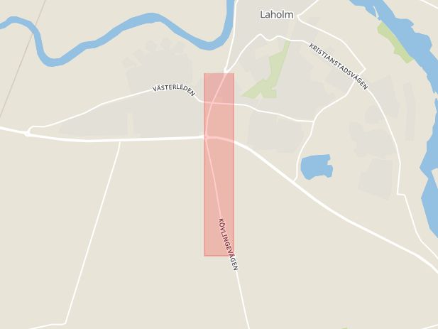 Karta som med röd fyrkant ramar in Ängelholmsvägen, Laholm, Hallands län