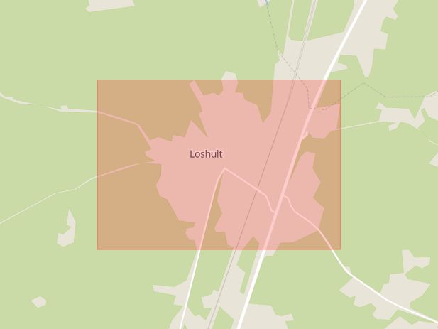 Karta som med röd fyrkant ramar in Loshult, Osby, Skåne län
