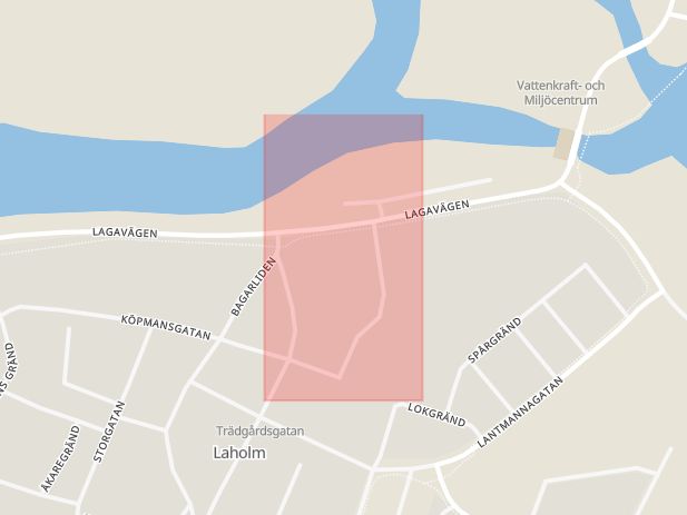 Karta som med röd fyrkant ramar in Törnestigen, Laholm, Halmstad, Hallands län