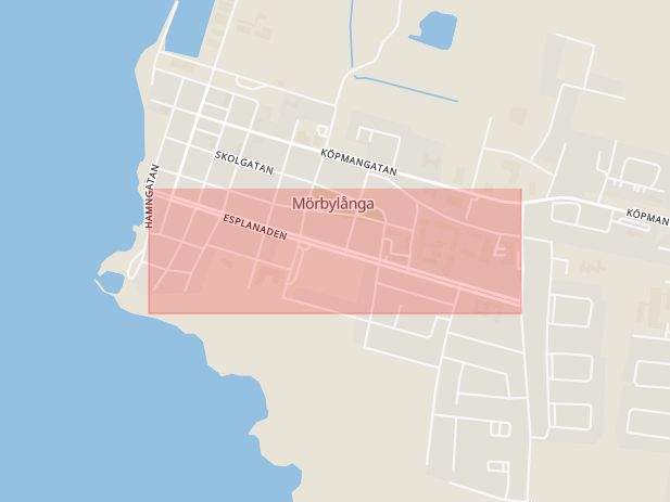 Karta som med röd fyrkant ramar in Esplanaden, Mörbylånga, Kalmar län