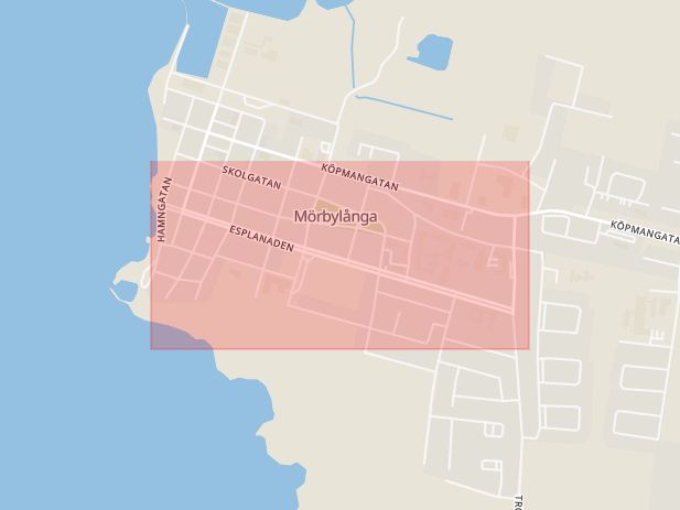 Karta som med röd fyrkant ramar in Esplanaden, Mörbylånga, Kalmar län