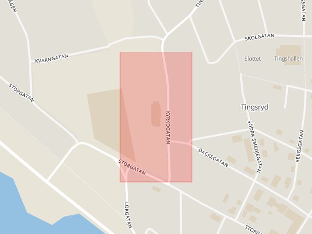 Karta som med röd fyrkant ramar in Tingsås, Tingsryd, Kronobergs län