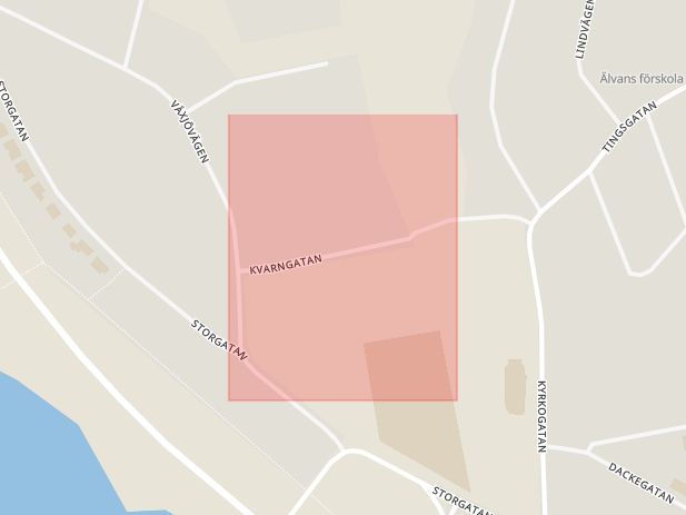 Karta som med röd fyrkant ramar in Kvarngatan, Tingsryd, Kronobergs län