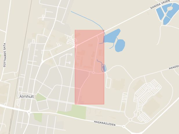 Karta som med röd fyrkant ramar in Torngatan, Älmhult, Kronobergs län