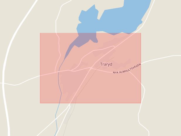 Karta som med röd fyrkant ramar in Traryd, Hamneda, Ljungby, Kronobergs län