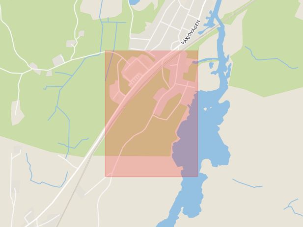 Karta som med röd fyrkant ramar in Linnévägen, Älmhult, Kronobergs län