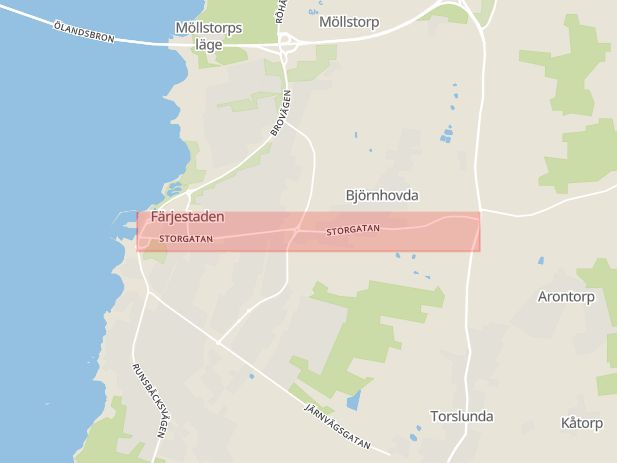 Karta som med röd fyrkant ramar in Storgatan, Mörbylånga, Kalmar län