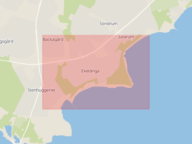 Karta som med röd fyrkant ramar in Eketånga, Halmstad, Hallands län
