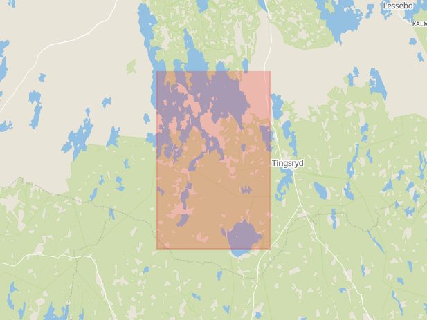Karta som med röd fyrkant ramar in Urshult, Tingsryds Kommun, Ingelstad, Växjö Kommun, Pjätteryd, Älmhults Kommun, Kronobergs län
