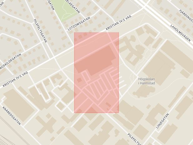 Karta som med röd fyrkant ramar in Ica Maxi Stormarknad, Halmstad, Hallands län