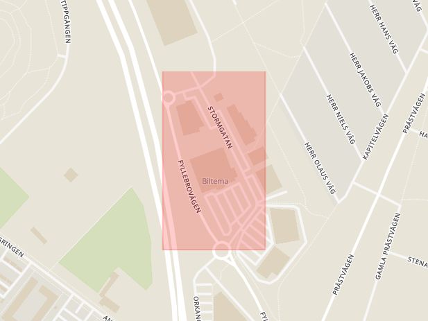 Karta som med röd fyrkant ramar in Halmstad, Stormgatan, Hallands län