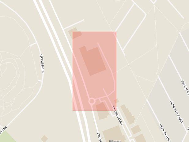 Karta som med röd fyrkant ramar in Stormgatan, Halmstad, Citygross, Badhusgatan, Hallands län