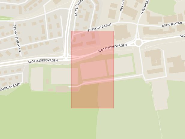 Karta som med röd fyrkant ramar in Idrottsplatsen, Allévägen, Halmstad, Syskonhamnsgatan, Hallands län