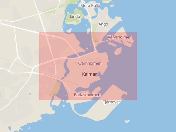 Karta som med röd fyrkant ramar in Stortorget, Kalmar, Kalmar län