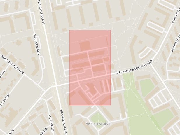 Karta som med röd fyrkant ramar in Östergård, Carl Kuylenstjernas Väg, Halmstad, Hallands län