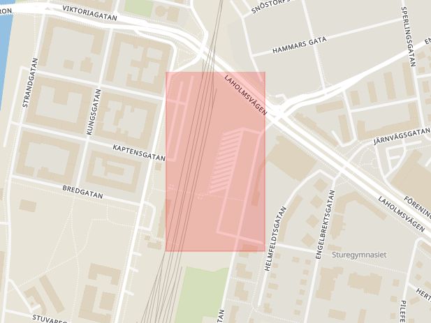 Karta som med röd fyrkant ramar in Resecentrum, Bolmensgatan, Halmstad, Hallands län