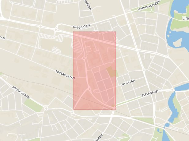 Karta som med röd fyrkant ramar in Lorensbergsleden, Kalmar, Kalmar län