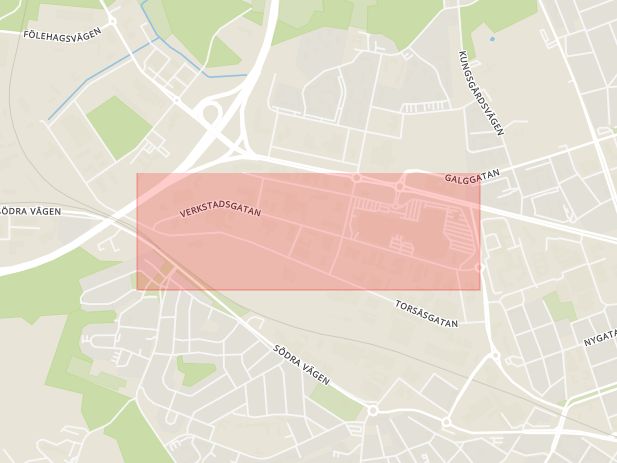 Karta som med röd fyrkant ramar in Oxhagen, Verkstadsgatan, Kalmar, Kalmar län