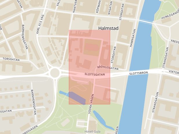 Karta som med röd fyrkant ramar in Halmstad, Migrationsverket, Hallands län