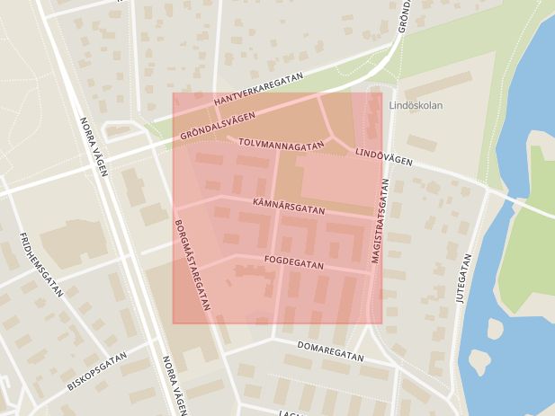 Karta som med röd fyrkant ramar in Kämnärsgatan, Kalmar, Kalmar län