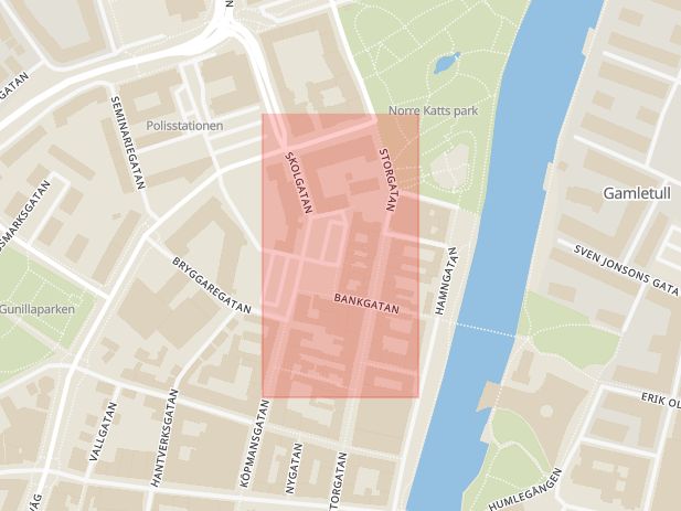 Karta som med röd fyrkant ramar in Halmstad, Klostergatan, Hylte, Hallands län