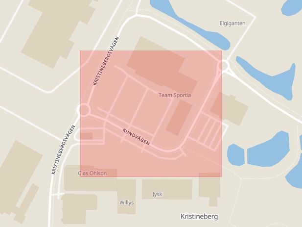Karta som med röd fyrkant ramar in Kundvägen, Flygstaden, Halmstad, Hallands län
