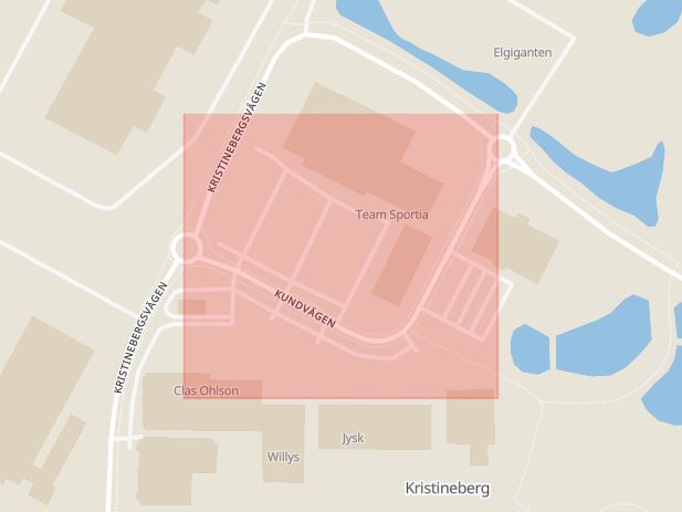 Karta som med röd fyrkant ramar in Kundvägen, Halmstad, Hallands län
