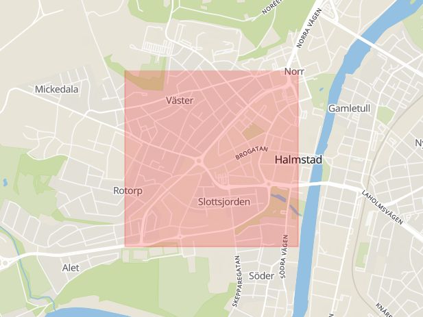 Karta som med röd fyrkant ramar in Järnvägsleden, Halmstad, Hallands län