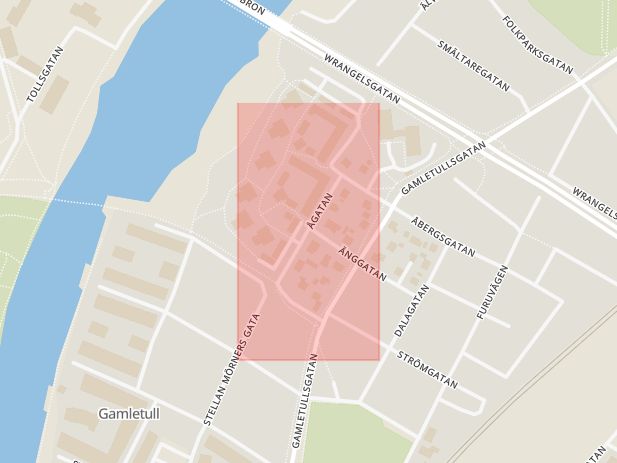 Karta som med röd fyrkant ramar in Halmstad, Karlsrovägen, Falkenberg, Ågatan, Hallands län