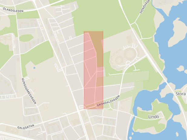 Karta som med röd fyrkant ramar in Tallhagen, Rådmansgatan, Kalmar, Kalmar län