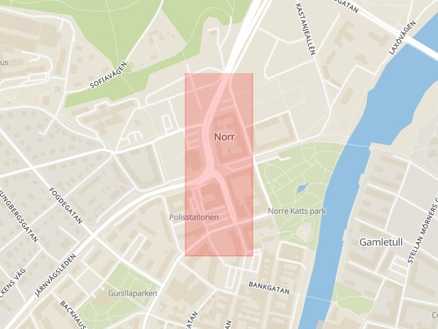Karta som med röd fyrkant ramar in Skolgatan, Halmstad, Hallands län