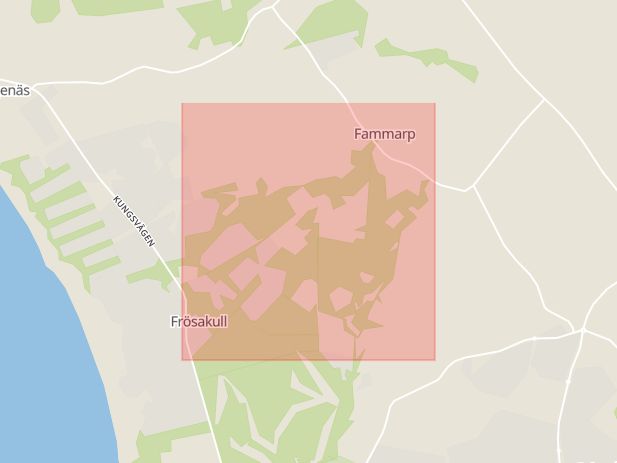 Karta som med röd fyrkant ramar in Fammarp, Fammarpsvägen, Halmstad, Hallands län