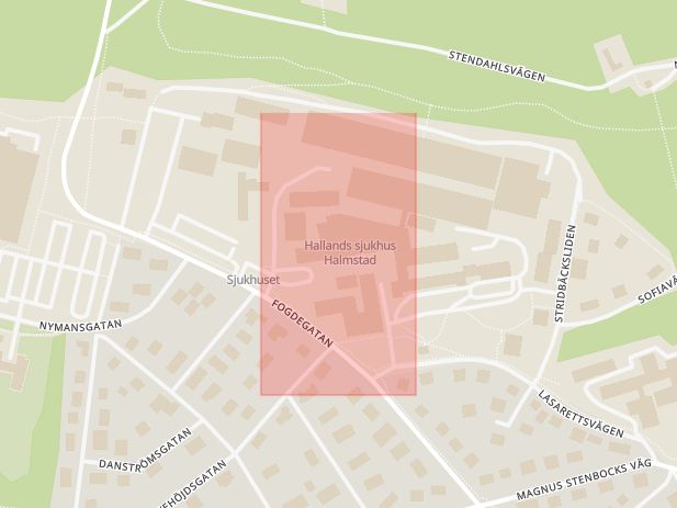 Karta som med röd fyrkant ramar in Varberg, Drottninggatan, Halmstad, Hallands län