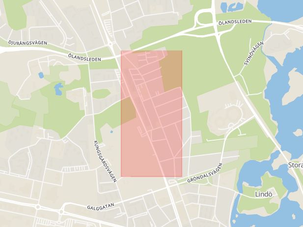 Karta som med röd fyrkant ramar in Timmermansgatan, Kalmar, Kalmar län