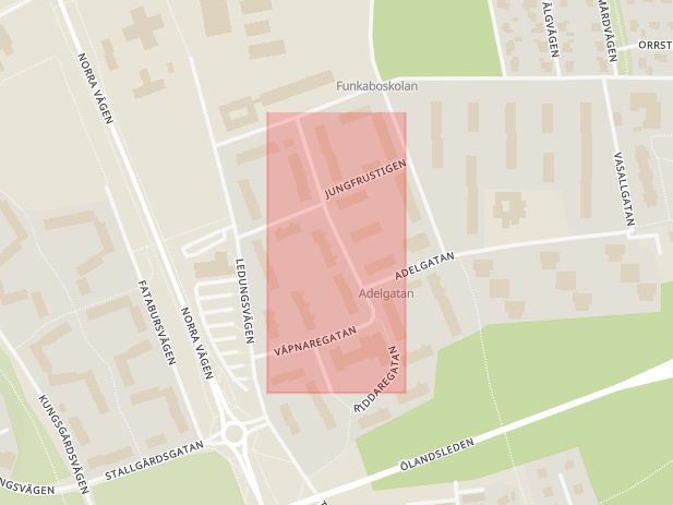 Karta som med röd fyrkant ramar in Riddaregatan, Kalmar, Kalmar län