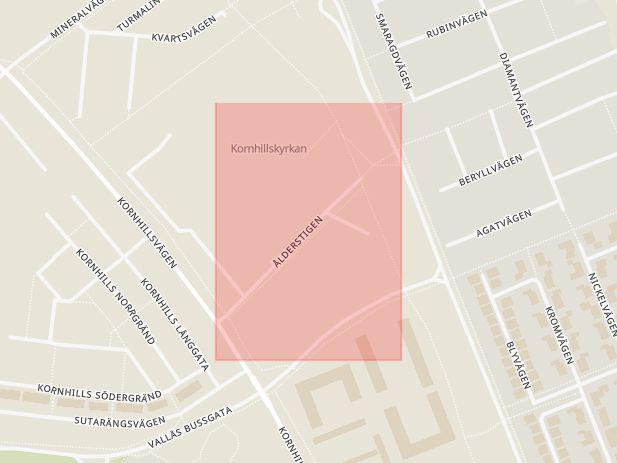 Karta som med röd fyrkant ramar in Ålderstigen, Halmstad, Hallands län