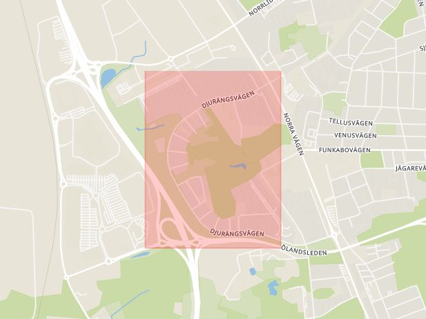 Karta som med röd fyrkant ramar in Djurängsvägen, Kalmar, Kalmar län