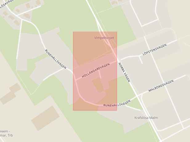 Karta som med röd fyrkant ramar in Lindsdal, Holländarevägen, Kalmar, Kalmar län