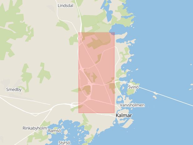Karta som med röd fyrkant ramar in Norra Vägen, Kalmar, Kalmar län