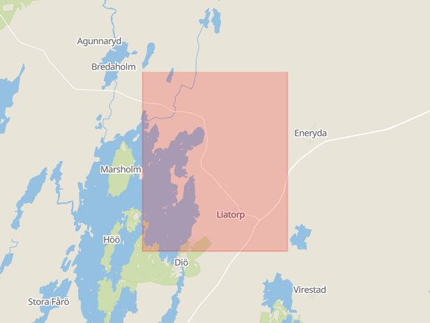 Karta som med röd fyrkant ramar in Liatorp, Ljungby, Kronobergs län