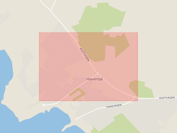 Karta som med röd fyrkant ramar in Halmstad, Haverdal, Varberg, Ringhals, Hallands län