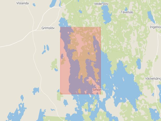 Karta som med röd fyrkant ramar in Tingsryd, Växjö, Kronobergs län