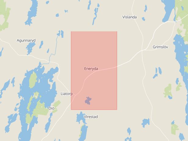 Karta som med röd fyrkant ramar in Eneryda, Alvesta, Kronobergs län